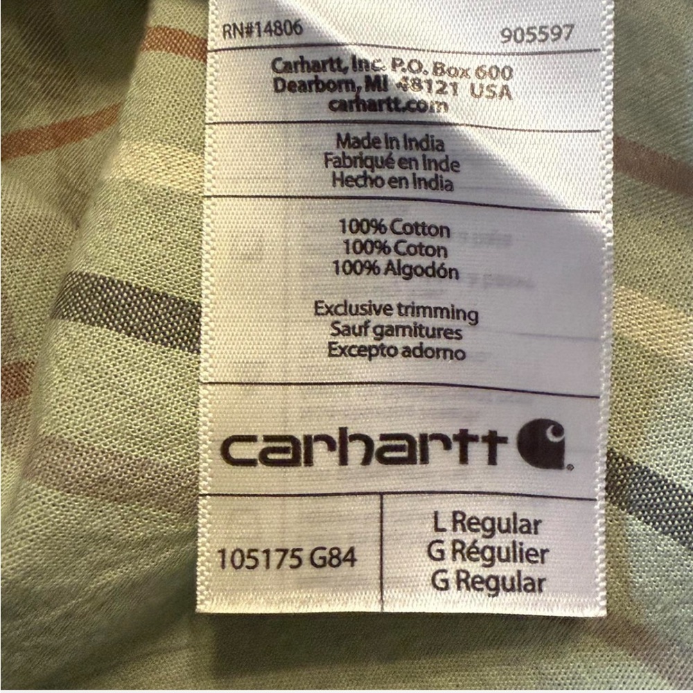 Carhartt Green and Brown Plaid Button Down Shirt. Large - Picture 6 of 6